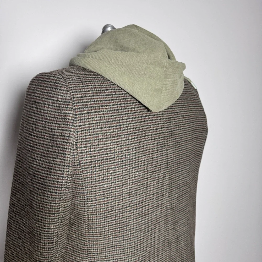 Mina Self Blazer Mens XL Green Grid Wool Blend Double Breasted Peak Lapel 23QDYT